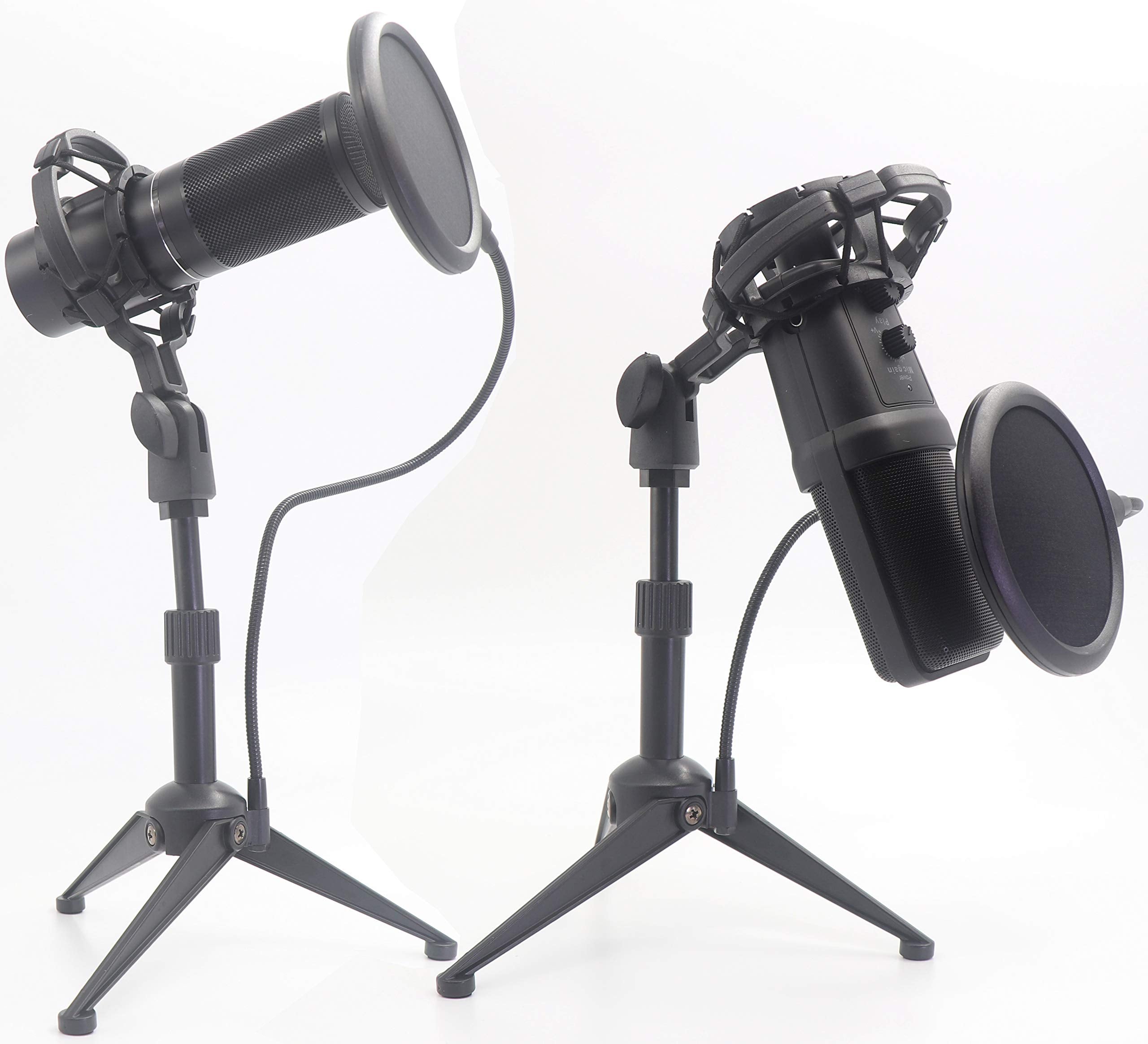 Desktop Microphone Tripod Suspension Stand with Shock Mount Anti-Vibration Mic Holder and 4'' Round Mask Shield Double-Net Wind